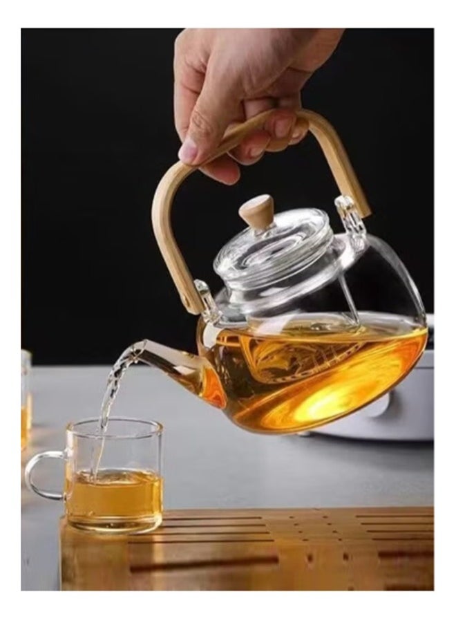 Dessini 1000ml Glass Teapot with glass filter , Borosilicate Tea Kettle with Bambo handle Stovetop KD530