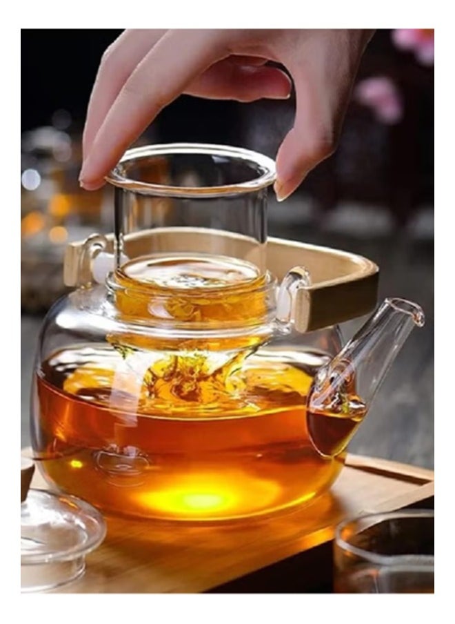 Dessini 1000ml Glass Teapot with glass filter , Borosilicate Tea Kettle with Bambo handle Stovetop KD530