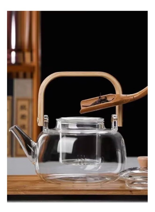 Dessini 1000ml Glass Teapot with glass filter , Borosilicate Tea Kettle with Bambo handle Stovetop KD530
