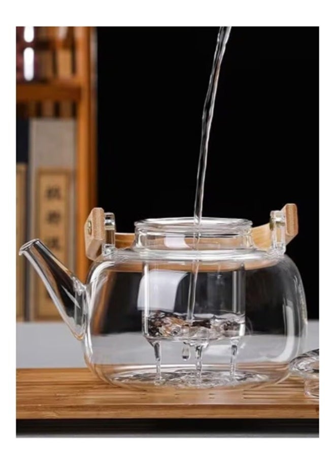 Dessini 1000ml Glass Teapot with glass filter , Borosilicate Tea Kettle with Bambo handle Stovetop KD530