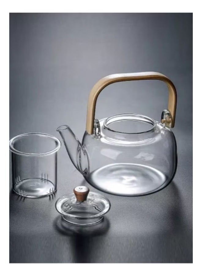 Dessini 1000ml Glass Teapot with glass filter , Borosilicate Tea Kettle with Bambo handle Stovetop KD530