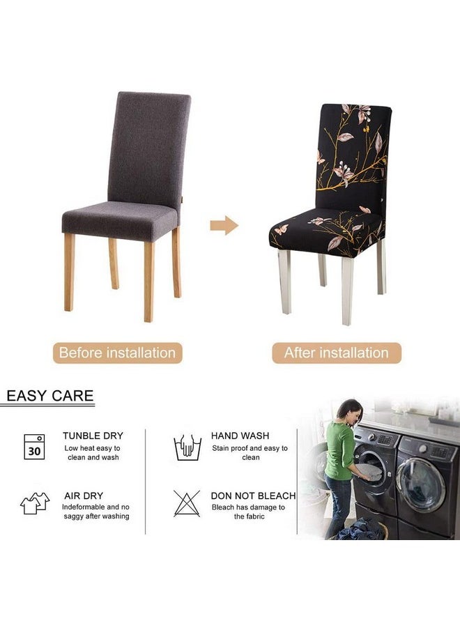 Styleys Styleys Polyester Leafy Washable Elastic Dining Chair Cover Slipcovers (Set of 4, Black The Butterfly, SLMC177)  - Image 3
