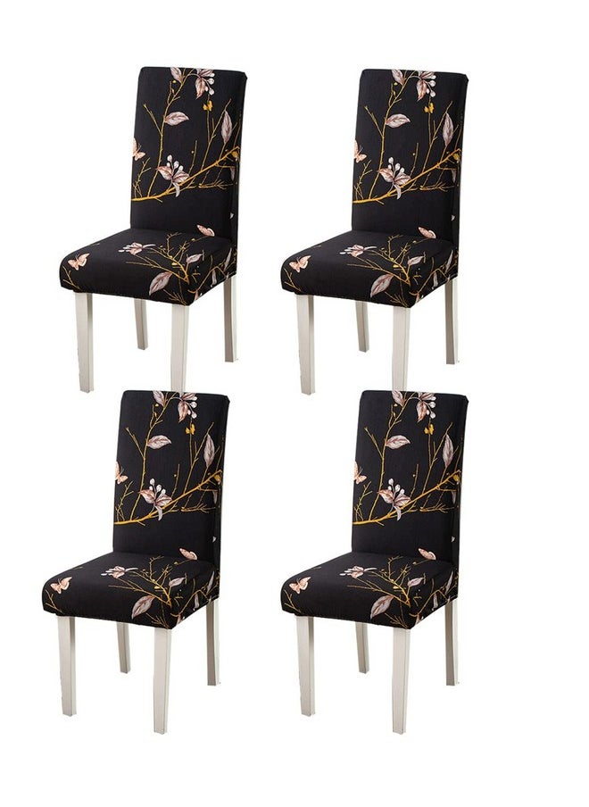 Styleys Styleys Polyester Leafy Washable Elastic Dining Chair Cover Slipcovers (Set of 4, Black The Butterfly, SLMC177)  - Image 1