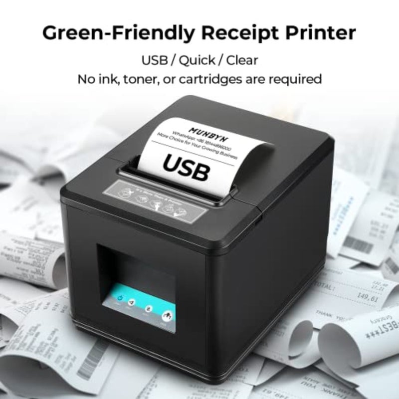 طابعة إيصالات USB مقاس 80 مم، طابعة POS مع قاطع تلقائي ESC/POS يدعم نظام التشغيل Windows Mac فقط واجهة USB - Image 3
