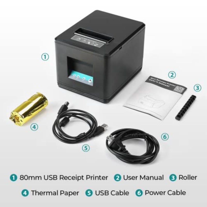 طابعة إيصالات USB مقاس 80 مم، طابعة POS مع قاطع تلقائي ESC/POS يدعم نظام التشغيل Windows Mac فقط واجهة USB - Image 5