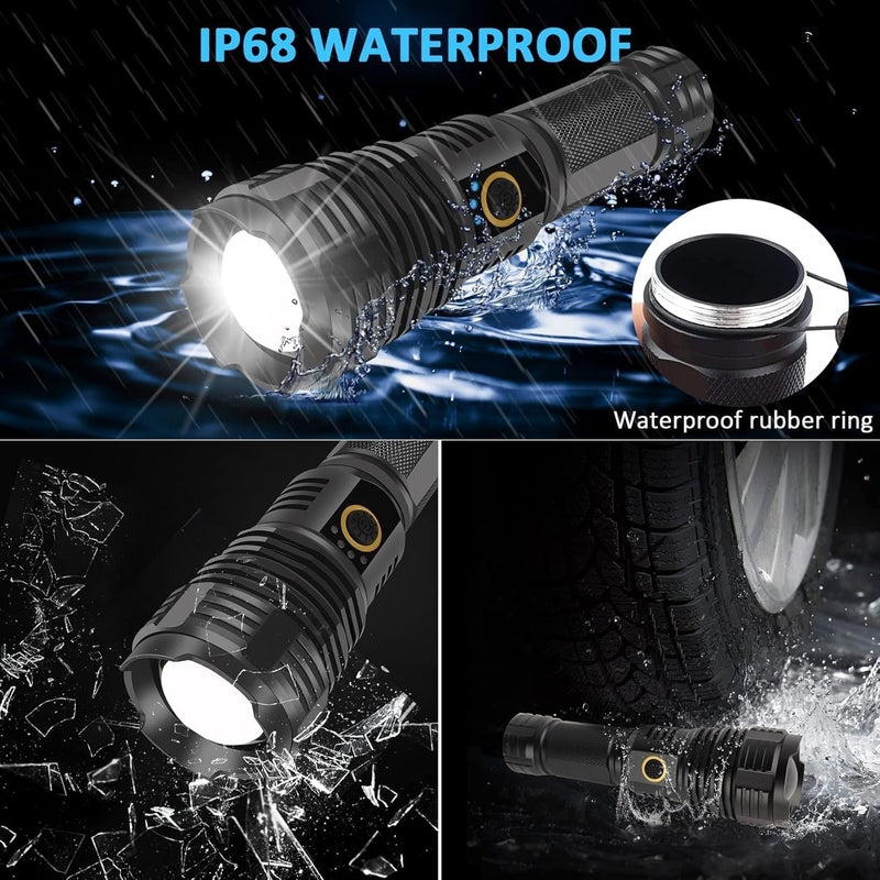 proxin Rechargeable Flashlight 90000 High Lumen Tactical Flashlights LED Handheld Flashlights Bright Flashlight with 5 Modes Waterproof Zoomable for Camping Outdoor Hiking Emergencies - Image 4