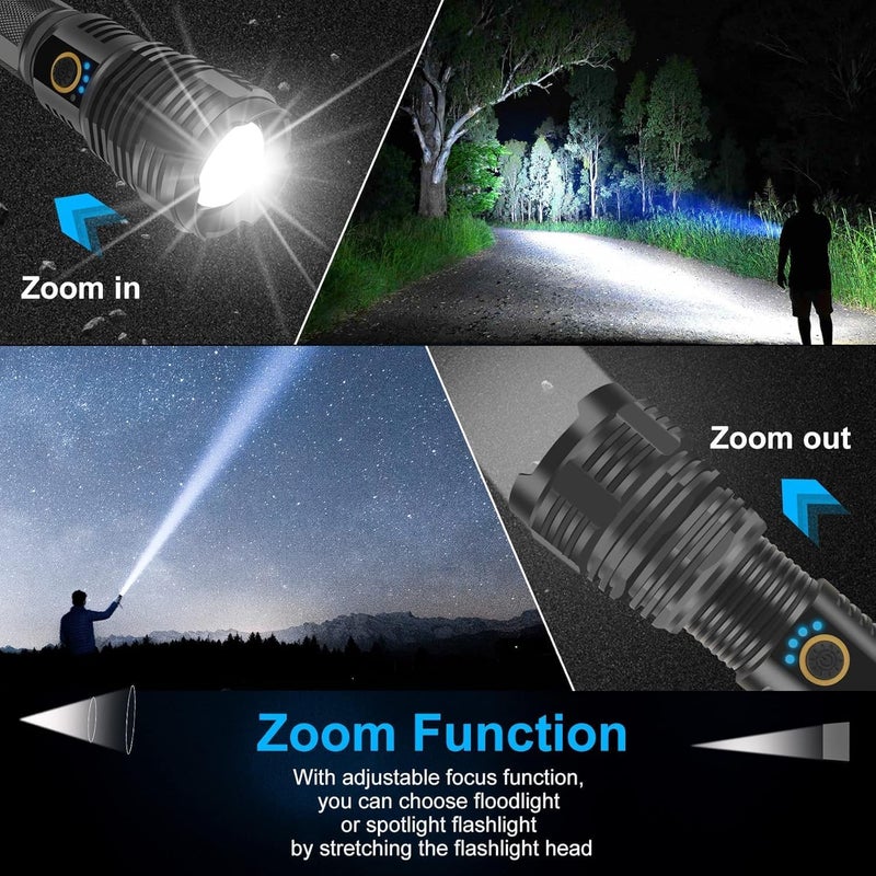 proxin Rechargeable Flashlight 90000 High Lumen Tactical Flashlights LED Handheld Flashlights Bright Flashlight with 5 Modes Waterproof Zoomable for Camping Outdoor Hiking Emergencies - Image 3