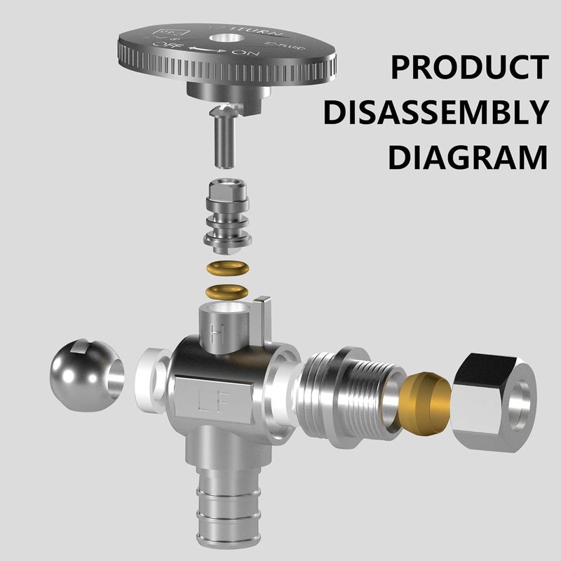 Hourleey صمام إيقاف الزاوية 2 عبوة، صمام إيقاف المياه 1/2" PEX x 3/8" OD ضغط، صمام نحاسي مطلي بالكروم بربع دورة - Image 2