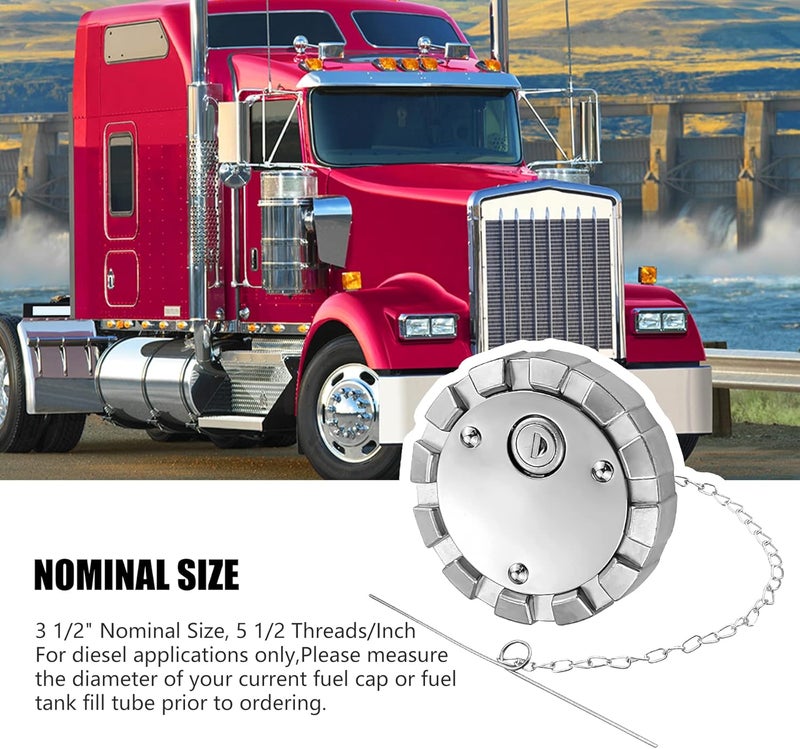 OURWILLSM 2pcs Locking Diesel Fuel Cap for Freightliner, Kenworth, Western Star - 3 1/2" Course Thread 5.5 TPI with 4 Keys - Image 3