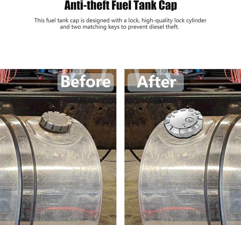 OURWILLSM 2pcs Locking Diesel Fuel Cap for Freightliner, Kenworth, Western Star - 3 1/2" Course Thread 5.5 TPI with 4 Keys - Image 5