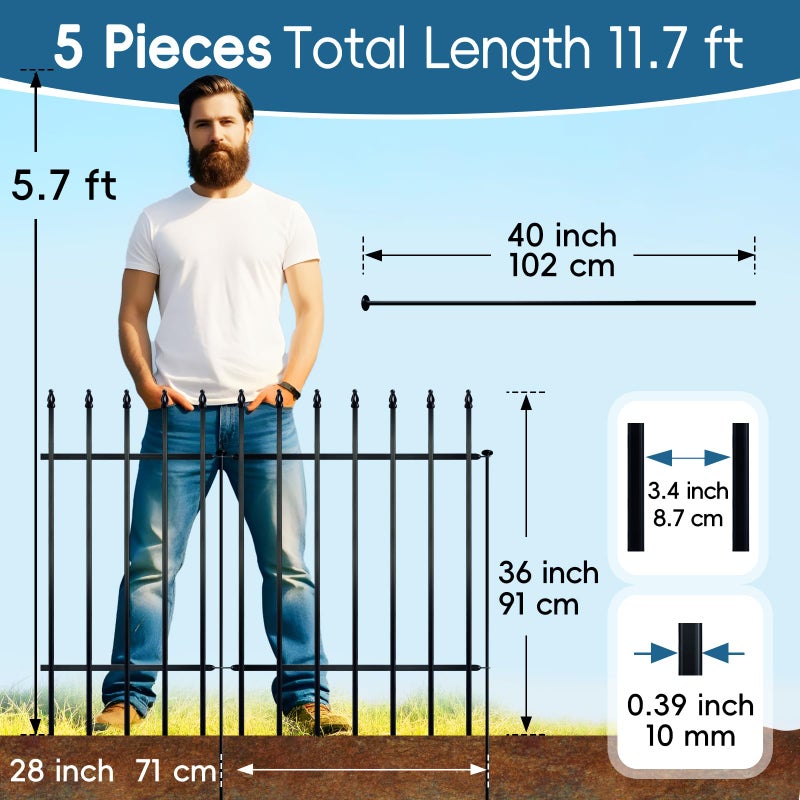 Thealyn Metal Decorative Garden Fence 36" H x 28" W (5 Panels, Total Length 11.6 feet), Metal Border Folding Fence, Landscape Fencing Dog Fence Pet Fence for Flower Bed, Yard, Animal Barrier - Image 5