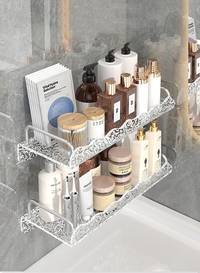 كيلا منظم دش من قطعة واحدة، رف عائم على الحائط، حامل دش، رف دش، حامل دش، منظم شفاف مثبت على الحائط لتخزين الحمام والمزيد، رف لاصق مثبت على الحائط من الأكريليك بدون حفر - Image 4