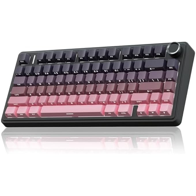 rayihni F75 PRO MECHANICAL KEYBOARD GAMING, 2.4 GHZ/TYPE-C/BT5.0 MECHANICAL KEYBOARD, SIDE ENGRAVED, FIVE LAYER PADDING STRUCTURE, QWERTY, HOT-SWAP WIRELESS GAMING KEYBOARD 75 PERCENT (PINK) - Image 1
