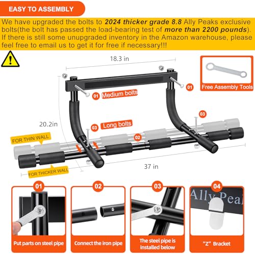 Ally Peaks Pull Up Bar for Doorway | Thickened Steel Max Limit 440 lbs Upper Body Workout| Multi-Grip Strength| Indoor Chin-Up Bar Fitness Trainer for Home Gym Portable - Image 5