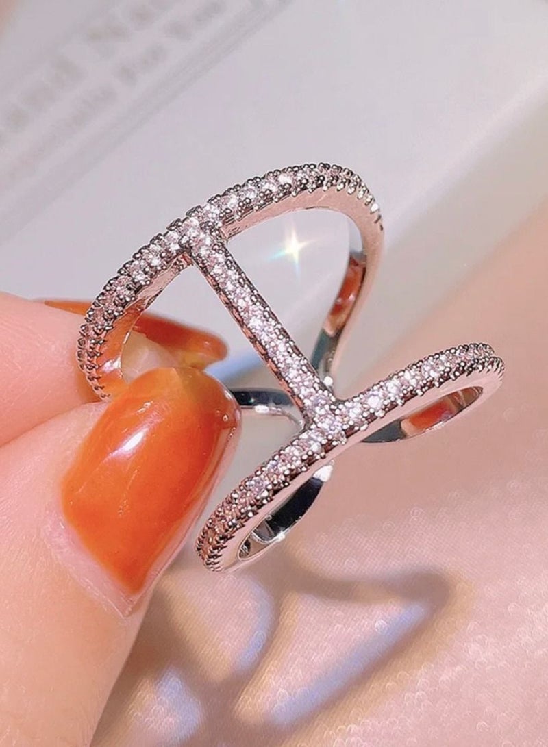 STRATEG 925 Sterling Silver Cubic Zirconia Studded Ring - Image 4