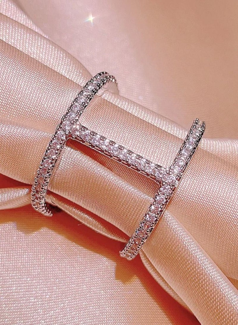 STRATEG 925 Sterling Silver Cubic Zirconia Studded Ring - Image 1