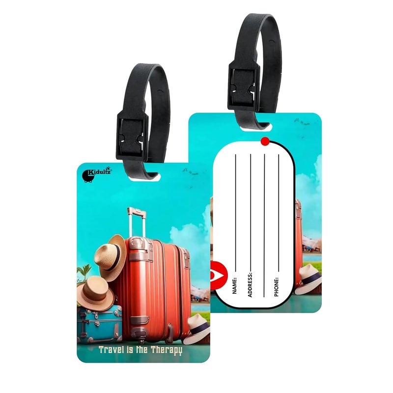 (Set of 10) Synthetic Luggage Tags with Black Strap Loop | Durable, Waterproof, Anti-Break Travel ID Tags for Suitcases, Backpacks, School & Office Bags (Model No.61)