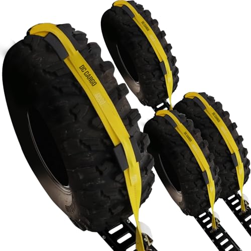 DC Cargo Mall E Track Tire Straps (2 Pack) – Wheel Straps with E Track Fittings & 3 Rubber Blocks – 11’ x 2” Ratchet Tie-Downs for Cars, ATVs, UTVs, Vans - Image 1