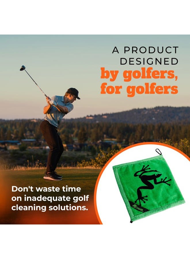 Frogger Amphibian 2-in-1 Golf Towel with Wet and Dry Technology, Green, Premium Golf Bag Accessory with Carabiner Clip, Ultra Absorbent, for Golf Dads - Image 5