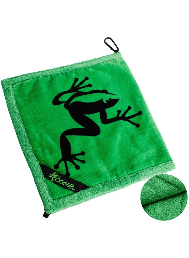 Frogger Amphibian 2-in-1 Golf Towel with Wet and Dry Technology, Green, Premium Golf Bag Accessory with Carabiner Clip, Ultra Absorbent, for Golf Dads - Image 1
