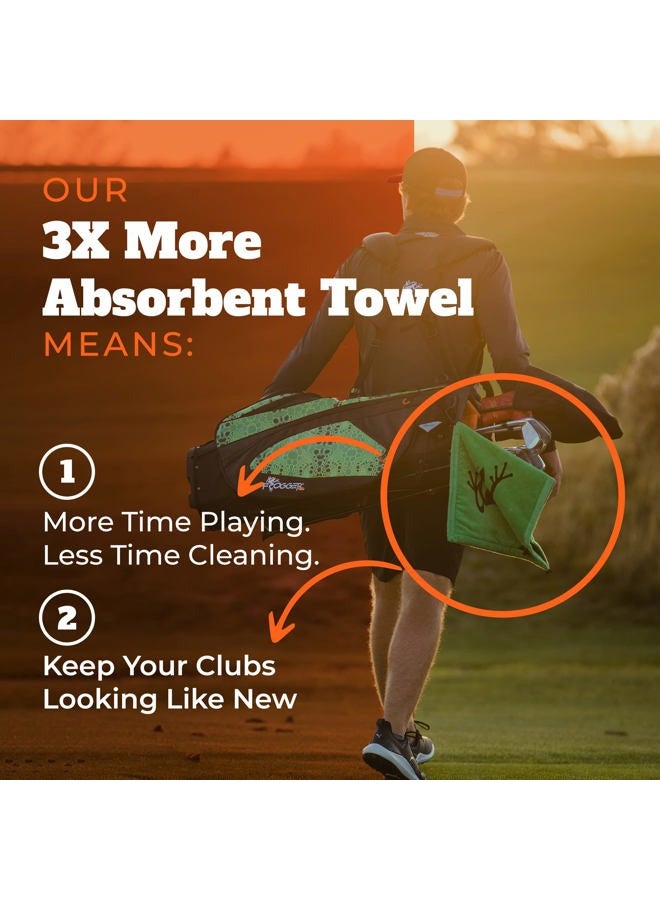 Frogger Amphibian 2-in-1 Golf Towel with Wet and Dry Technology, Green, Premium Golf Bag Accessory with Carabiner Clip, Ultra Absorbent, for Golf Dads - Image 3