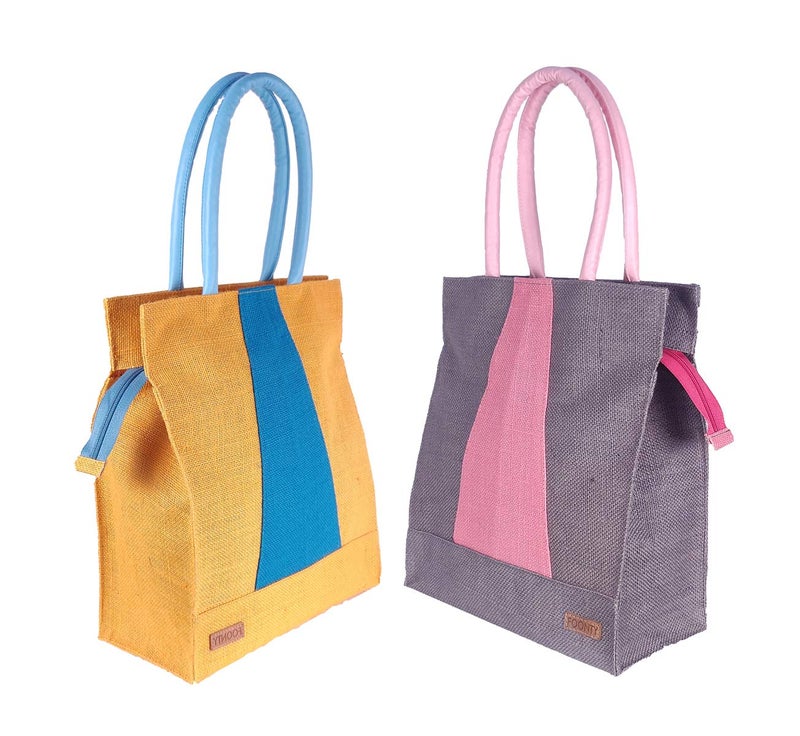 Foonty Exclusive Stripe Daily Use Jute Lunch Bags(Combo of 2,Multicolor,FFFWB6014E) - Image 1
