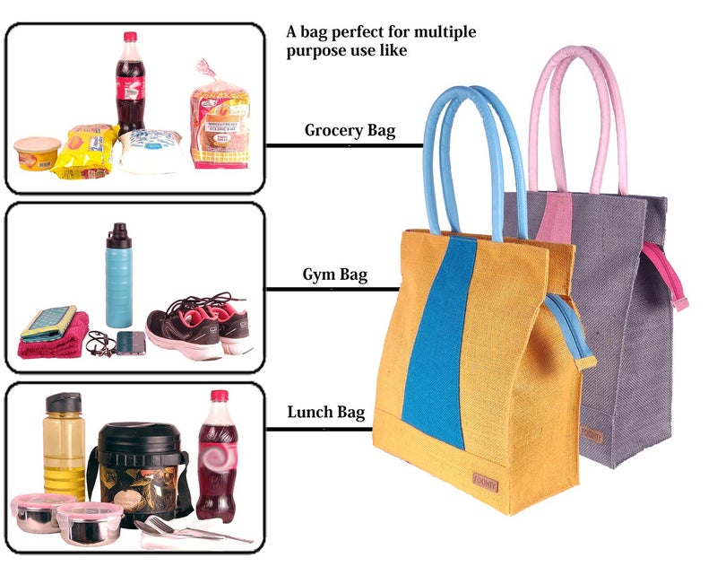 Foonty Exclusive Stripe Daily Use Jute Lunch Bags(Combo of 2,Multicolor,FFFWB6014E) - Image 4