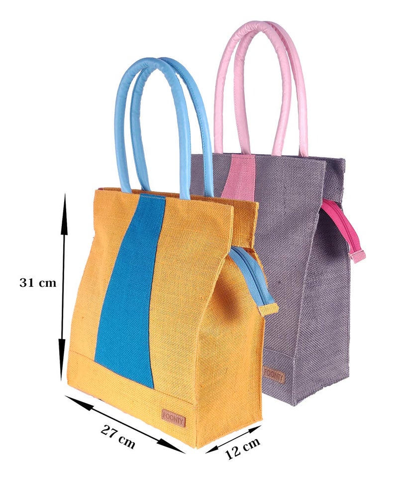 Foonty Exclusive Stripe Daily Use Jute Lunch Bags(Combo of 2,Multicolor,FFFWB6014E) - Image 3