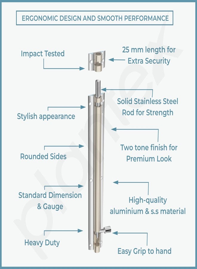 Plantex Stainless Steel 12 inch Tower Bolt/Tower Bolt for Home,Offices Doors & Windows/Tower Bolt for Main Door/Door Latch/Chitakini/Door Latch for Windows - Pack of 1 (Silver & Chrome) - Image 4