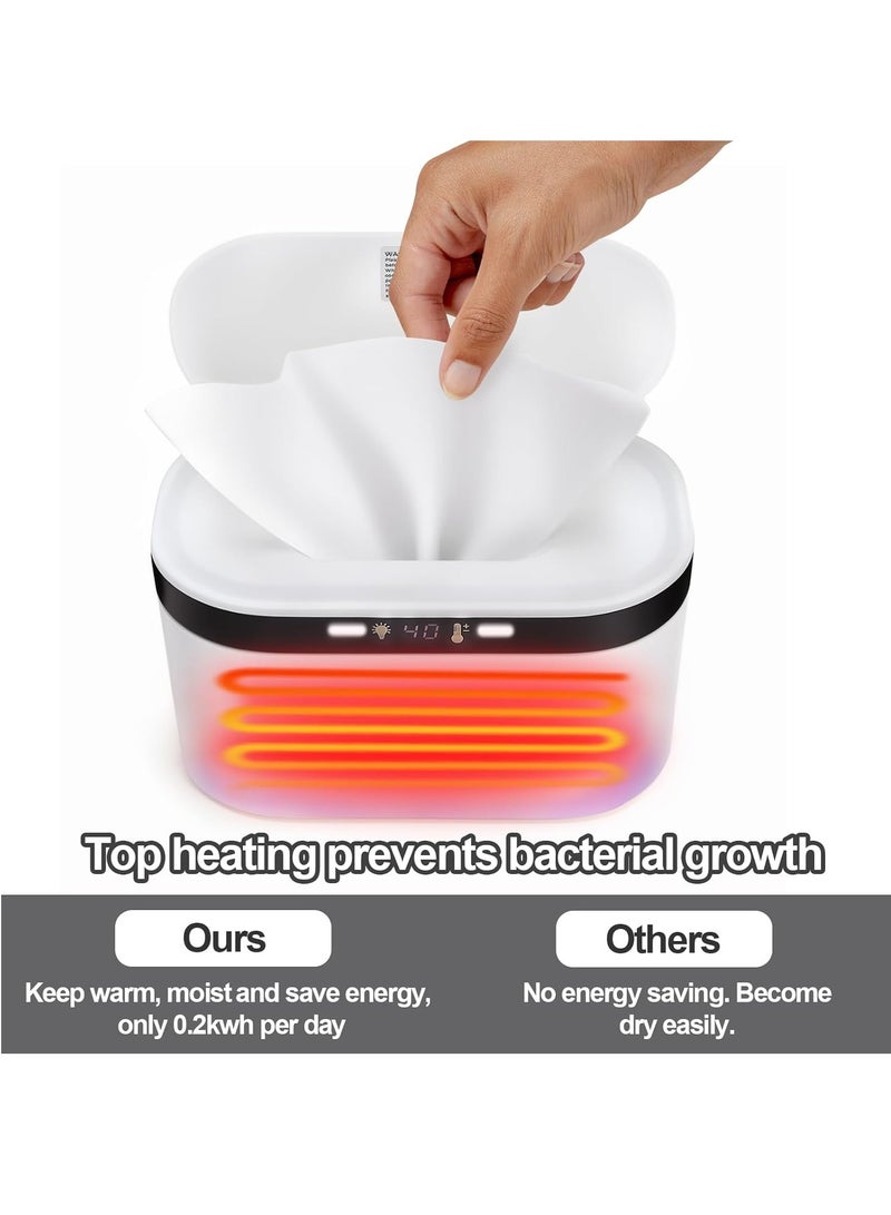 XiuWoo Portable Baby Wipes Warmer, Wet Wipe Storage Box, Electric Wet Wipes Dispenser, Wipes Heater with Night Light, Fast & Even Heating, 5 Levels of Temperature Adjustment, Temperature Display - Image 5