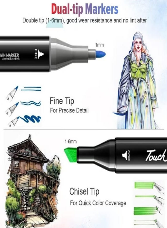 120 Colors Art Marker Pen Set, Dual Tip Marker Pen with Carrying Case, Art Supplies for Students, Adults, and Artists for Drawing, Coloring, and Designing - Image 3