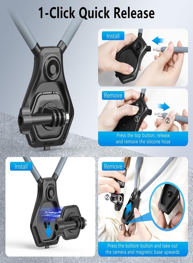AMAZEAR Magnetic Neck Holder for DJI OSMO Pocket 3 Accessories with Magnetic Mount Stand Combo, Comfortable Hands-Free Chest Clamp First-Personal POV VLOG for GoPro Action Camera - Image 2