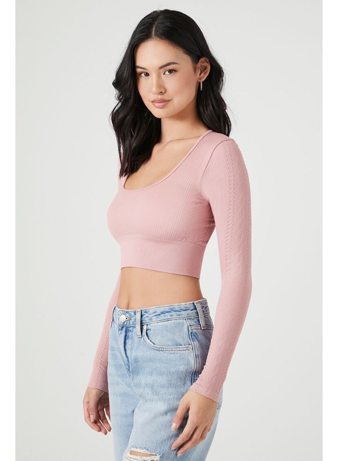 FOREVER 21 Seamless Cable Knit Crop Top - Image 3