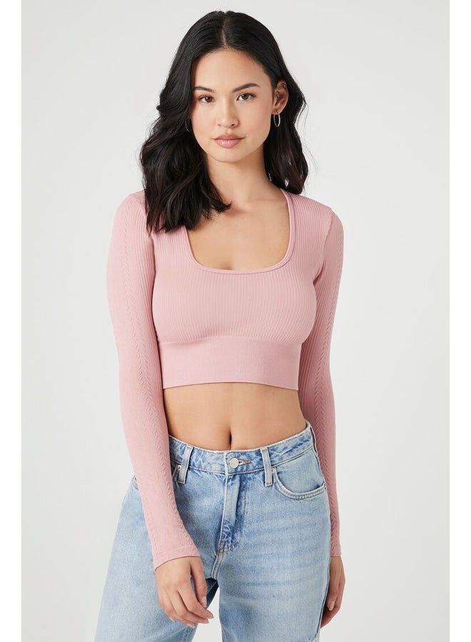 FOREVER 21 Seamless Cable Knit Crop Top - Image 2