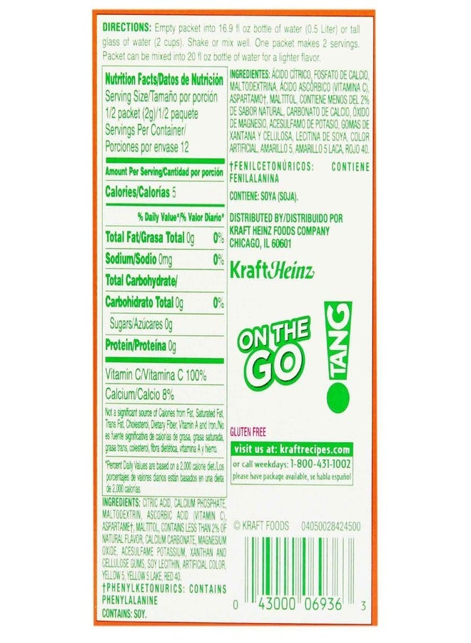 Tang On The Go Orange Sugar Free Drink Mix 6 Individual Sachet Box,(3.6g X 6) 22g - Image 2