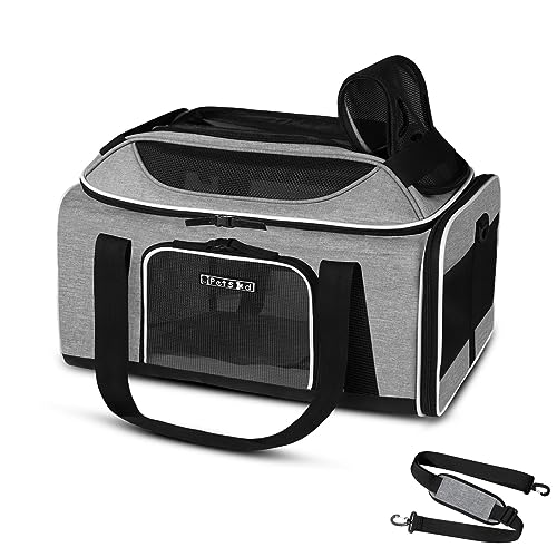 Petskd TopExpandable Pet Carrier 17x12x85 Inches JetBlue Allegiant Spirit Airline Approved SoftSided Carrier for Small Cats and Dogs with Locking Safety Zippers and AntiScratch MeshGrey