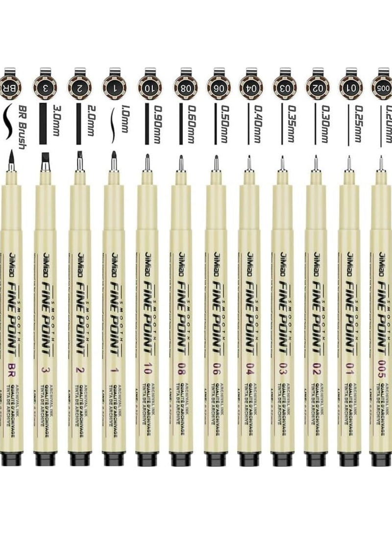 CMGTYYD Micro Fineliner Drawing Art Pens, 12 Black Fine Line Waterproof Ink, Artist Supplies Archival Inking Markers for Sketching, Outlining, Anime, Watercolour, Zentangle (12 Pcs) - Image 1