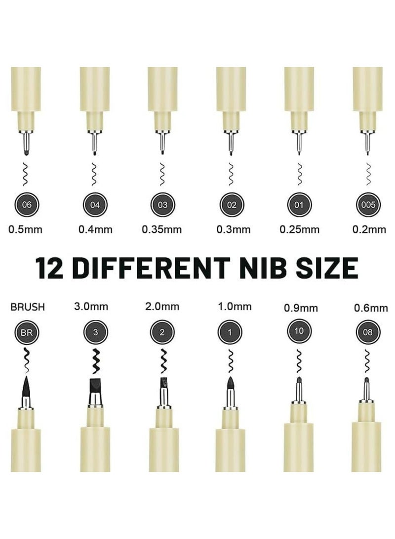 CMGTYYD Micro Fineliner Drawing Art Pens, 12 Black Fine Line Waterproof Ink, Artist Supplies Archival Inking Markers for Sketching, Outlining, Anime, Watercolour, Zentangle (12 Pcs) - Image 2