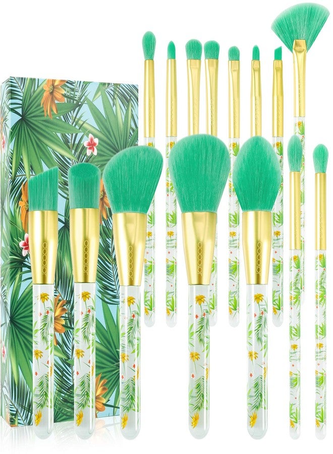 دوكولر مجموعة فرش مكياج استوائية من دوكولور، 14 قطعة، مجموعة فرش مكياج احترافية، فرش كابوكي صناعية فاخرة، فرش كريم أساس، فرش كونتور، فرش بودرة وجه، فرش ظلال عيون معدنية. - Image 1