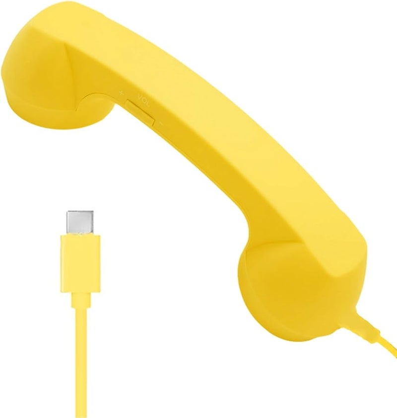 Retro Yellow Ergonomic Corded Telephone Handset with Answer Button for Type C Devices - Image 1