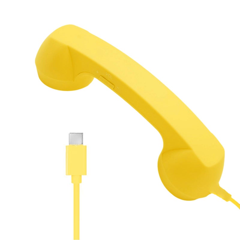 Retro Yellow Ergonomic Corded Telephone Handset with Answer Button for Type C Devices - Image 2