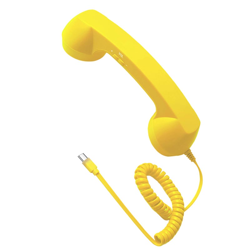 Retro Yellow Ergonomic Corded Telephone Handset with Answer Button for Type C Devices - Image 5