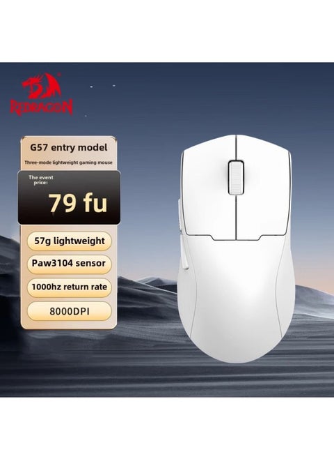 Bluetooth Chicken Eating High-end Red Dragon Wireless G57 E-sports Game Mouse Kung Fu Three-mode Lightweight Lightweight Wired-Specification: G57 Three-mode Gaming Mouse-white