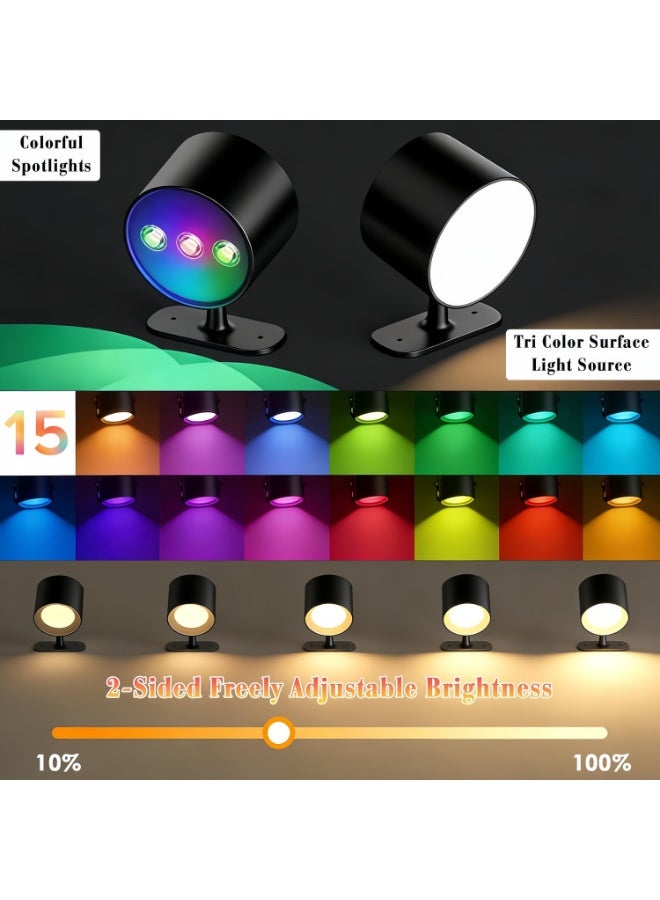 Rechargeable Wireless Remote Control Double-Sided Wall Light, Magnetic 360° Rotating Reading Light, 3-Color Light & 3 RGB Dimming Options – Suitable for Home, Bedroom, Hallway, Studio, Black - Image 3
