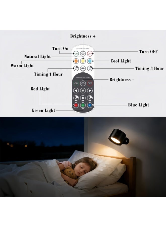 Rechargeable Wireless Remote Control Double-Sided Wall Light, Magnetic 360° Rotating Reading Light, 3-Color Light & 3 RGB Dimming Options – Suitable for Home, Bedroom, Hallway, Studio, Black - Image 5