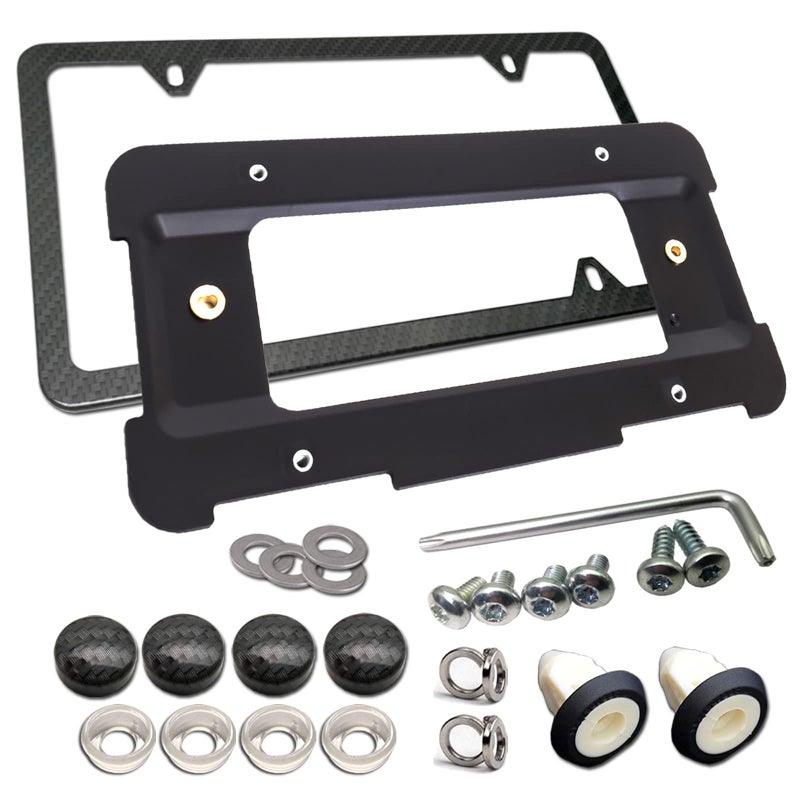 Aootf Rear License Plate Bracket Frame Compatible with BMW 1 to 6 Series Mount Tag Holder with Plugin Expanding Nuts  Carbon Fiber License Plate Frame and Stainless Steel Screw for BMW Screws