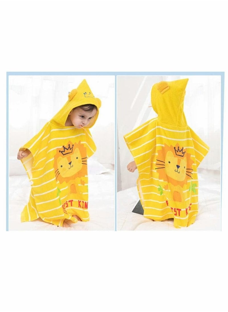 Generic - Kids Bath Towel, Children Hooded Towel, Microfiber Bath Towel Super Soft, Robe Poncho Bathrobe, for Boys Girls Swimming Beach Holiday Water Playing, Cartoon Animal Pattern (Lion) - Image 1