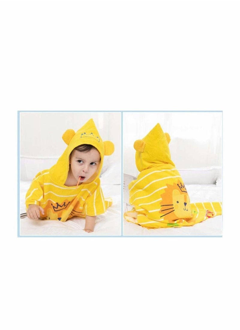 Generic - Kids Bath Towel, Children Hooded Towel, Microfiber Bath Towel Super Soft, Robe Poncho Bathrobe, for Boys Girls Swimming Beach Holiday Water Playing, Cartoon Animal Pattern (Lion) - Image 1