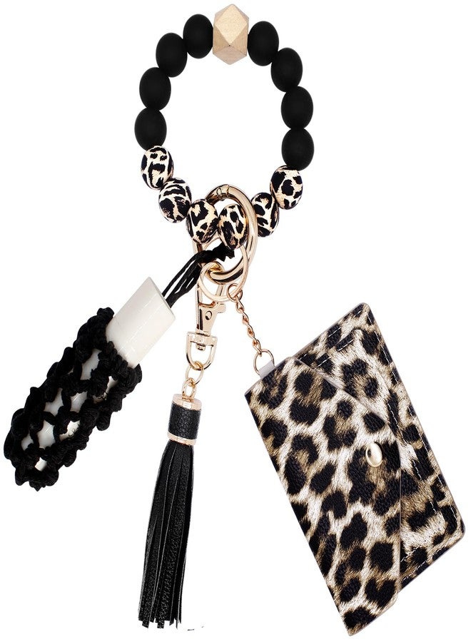 BIHRTC Silicone Beaded Bracelet Keychain Wristlet Wallet with Chapstick Holder Small Credit Card Holder Bracelet Key Chain Purse Bangle Tassel Beads Key Rings for Women Car Keyring - Image 1