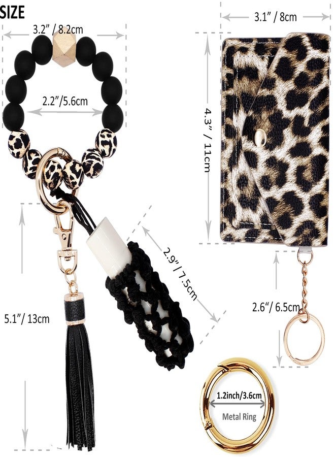 BIHRTC Silicone Beaded Bracelet Keychain Wristlet Wallet with Chapstick Holder Small Credit Card Holder Bracelet Key Chain Purse Bangle Tassel Beads Key Rings for Women Car Keyring - Image 2